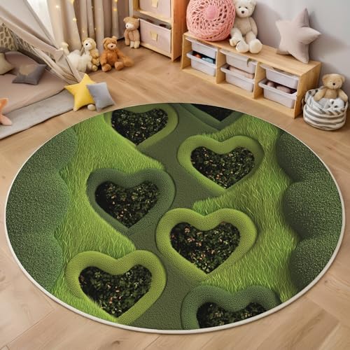 Grün Grünes Gras Liebesherz 3D Teppich Rundteppich Für Wohnzimmer 140Cm Natürliche Romantik,Schlafzimmer Rutschfeste Bodenmatte Krabbelmatte Tischset Flur Badematte Esszimmer Eingangsbereich Grün Grünes Gras Liebesherz 3D Teppich Rundteppich Für Wohnzimmer 140Cm Natürliche Romantik,Schlafzimmer Rutschfeste Bodenmatte Krabbelmatte Tischset Flur Badematte Esszimmer Eingangsbereich von ALTCIRNMD