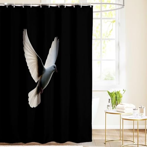 Moderne Weiße Tauben- Duschvorhang,180X180Cm Anti-Schimmel Wasserdichter Waschbar Anti-Bakteriell Tierfotografie Badewanne Vorhang Mit Bad Vorhangeringen,Für Haus Hotel Badezimmer von ALTCIRNMD