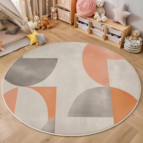 Orange Grau Elegante Textur 3D Teppich Rundteppich Für Wohnzimmer 200Cm Abstrakte Geometrie,Schlafzimmer Rutschfeste Bodenmatte Krabbelmatte Tischset Flur Badematte Esszimmer Eingangsbereich von ALTCIRNMD