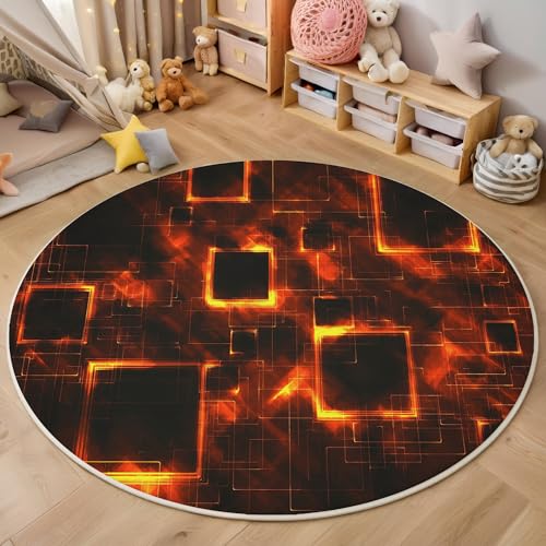 Orange Schwarz Flammenblock 3D Teppich Rundteppich Für Wohnzimmer 200Cm Abstrakte Geometrie,Schlafzimmer Rutschfeste Bodenmatte Krabbelmatte Tischset Flur Badematte Esszimmer Eingangsbereich Orange Schwarz Flammenblock 3D Teppich Rundteppich Für Wohnzimmer 200Cm Abstrakte Geometrie,Schlafzimmer Rutschfeste Bodenmatte Krabbelmatte Tischset Flur Badematte Esszimmer Eingangsbereich von ALTCIRNMD