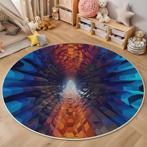 Orangeblau Dreidimensionaler Tunnel 3D Teppich Rundteppich Für Wohnzimmer 120Cm Abstrakte Geometrie,Schlafzimmer Rutschfeste Bodenmatte Krabbelmatte Tischset Flur Badematte Esszimmer Eingangsbereich Orangeblau Dreidimensionaler Tunnel 3D Teppich Rundteppich Für Wohnzimmer 120Cm Abstrakte Geometrie,Schlafzimmer Rutschfeste Bodenmatte Krabbelmatte Tischset Flur Badematte Esszimmer Eingangsbereich von ALTCIRNMD