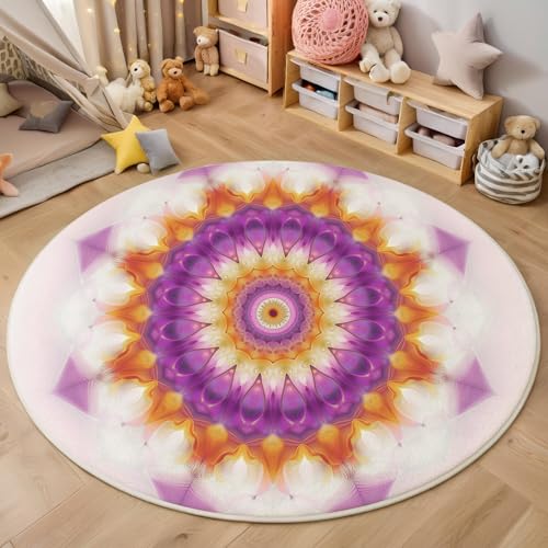 Rosa-Orange Kreisförmiges Mandala 3D Teppich Rundteppich Für Wohnzimmer 200Cm Fantasy-Kunst,Schlafzimmer Rutschfeste Bodenmatte Krabbelmatte Tischset Flur Badematte Esszimmer Eingangsbereich Rosa-Orange Kreisförmiges Mandala 3D Teppich Rundteppich Für Wohnzimmer 200Cm Fantasy-Kunst,Schlafzimmer Rutschfeste Bodenmatte Krabbelmatte Tischset Flur Badematte Esszimmer Eingangsbereich von ALTCIRNMD