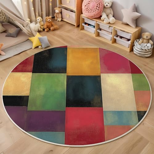 Rot Schwarz Rechteckiger Farbblock 3D Teppich Rundteppich Für Wohnzimmer 160Cm Abstrakte Geometrie,Schlafzimmer Rutschfeste Bodenmatte Krabbelmatte Tischset Flur Badematte Esszimmer Eingangsbereich von ALTCIRNMD