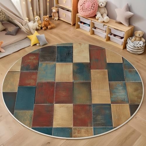 Rot Und Blau Rechteckige Textur 3D Teppich Rundteppich Für Wohnzimmer 160Cm Visuelle Geometrie,Schlafzimmer Rutschfeste Bodenmatte Krabbelmatte Tischset Flur Badematte Esszimmer Eingangsbereich von ALTCIRNMD