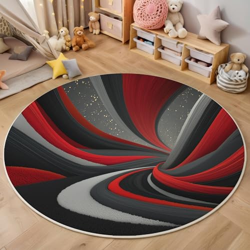 Rot Und Schwarz Einfache Streifen 3D Teppich Rundteppich Für Wohnzimmer 160Cm Abstrakte Kunst ,Schlafzimmer Rutschfeste Bodenmatte Krabbelmatte Tischset Flur Badematte Esszimmer Eingangsbereich Rot Und Schwarz Einfache Streifen 3D Teppich Rundteppich Für Wohnzimmer 160Cm Abstrakte Kunst ,Schlafzimmer Rutschfeste Bodenmatte Krabbelmatte Tischset Flur Badematte Esszimmer Eingangsbereich von ALTCIRNMD