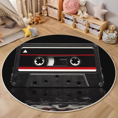 Schwarz Und Rot Personalisierte Bänder 3D Teppich Rundteppich Für Wohnzimmer 140Cm Retro-Kunst ,Schlafzimmer Rutschfeste Bodenmatte Krabbelmatte Tischset Flur Badematte Esszimmer Eingangsbereich von ALTCIRNMD