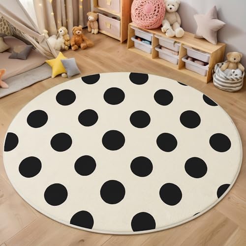 Schwarz Und Weiß Symmetrische Punkte 3D Teppich Rundteppich Für Wohnzimmer 100Cm Elegante Geometrie,Schlafzimmer Rutschfeste Bodenmatte Krabbelmatte Tischset Flur Badematte Esszimmer Eingangsbereich von ALTCIRNMD