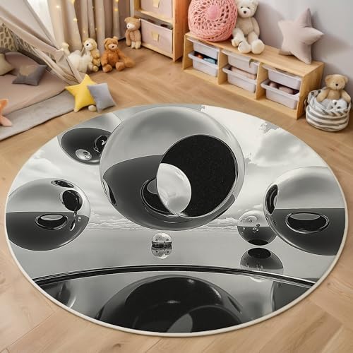 Schwarz Weiß Schwebende Kugel 3D Teppich Rundteppich Für Wohnzimmer 180Cm Abstrakte Geometrie,Schlafzimmer Rutschfeste Bodenmatte Krabbelmatte Tischset Flur Badematte Esszimmer Eingangsbereich Schwarz Weiß Schwebende Kugel 3D Teppich Rundteppich Für Wohnzimmer 180Cm Abstrakte Geometrie,Schlafzimmer Rutschfeste Bodenmatte Krabbelmatte Tischset Flur Badematte Esszimmer Eingangsbereich von ALTCIRNMD