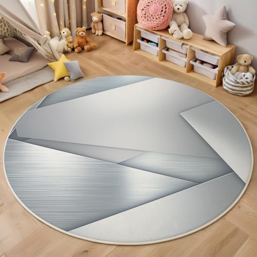 Silbergrau Farbverlaufsmetall 3D Teppich Rundteppich Für Wohnzimmer 100Cm Strukturierte Geometrie,Schlafzimmer Rutschfeste Bodenmatte Krabbelmatte Tischset Flur Badematte Esszimmer Eingangsbereich Silbergrau Farbverlaufsmetall 3D Teppich Rundteppich Für Wohnzimmer 100Cm Strukturierte Geometrie,Schlafzimmer Rutschfeste Bodenmatte Krabbelmatte Tischset Flur Badematte Esszimmer Eingangsbereich von ALTCIRNMD