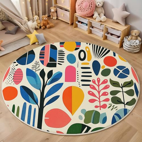 Teppich Rund Blaugrün Abstrakte Kreise Reppich Schlafzimmer,Innenbereich 3D Mittelalterliche Illustrationen Waschbarer Rutschfest Flur Weich Fußmatte Für Wohnzimmer,Kinderzimmer,Büro Küche,160Cm von ALTCIRNMD
