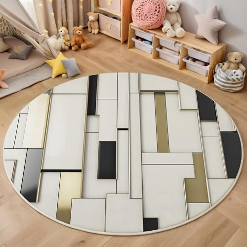Teppich Rund Schwarz Und Weiß Rechteckige Blöcke Reppich Schlafzimmer,Innenbereich 3D Minimalistische Geometrie Waschbarer Rutschfest Flur Weich Fußmatte Für Wohnzimmer,Kinderzimmer,Büro Küche,180Cm Teppich Rund Schwarz Und Weiß Rechteckige Blöcke Reppich Schlafzimmer,Innenbereich 3D Minimalistische Geometrie Waschbarer Rutschfest Flur Weich Fußmatte Für Wohnzimmer,Kinderzimmer,Büro Küche,180Cm von ALTCIRNMD