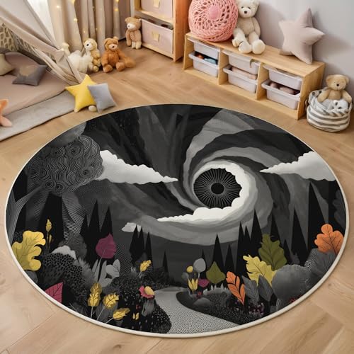 Teppich Waldspirale Für Teenager 3D Fantasielandschaft Teppich Schlafzimmer Wohnzimmer Dekoration Innenmatte Waschbar Schwarz Und Weiß rutschfeste Matte,200Cm von ALTCIRNMD