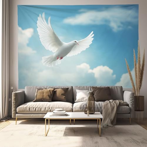 Wandteppich Weiße Taube Im Blauen Himmel Wall Tapestry Art Print Stoff Wandtuch,In Natürlichen Tieren Wandbehang Tapisserie Für Wohnzimmer Schlafzimmer Wanddeko Wandposter Auch Als Picknickdecke von ALTCIRNMD