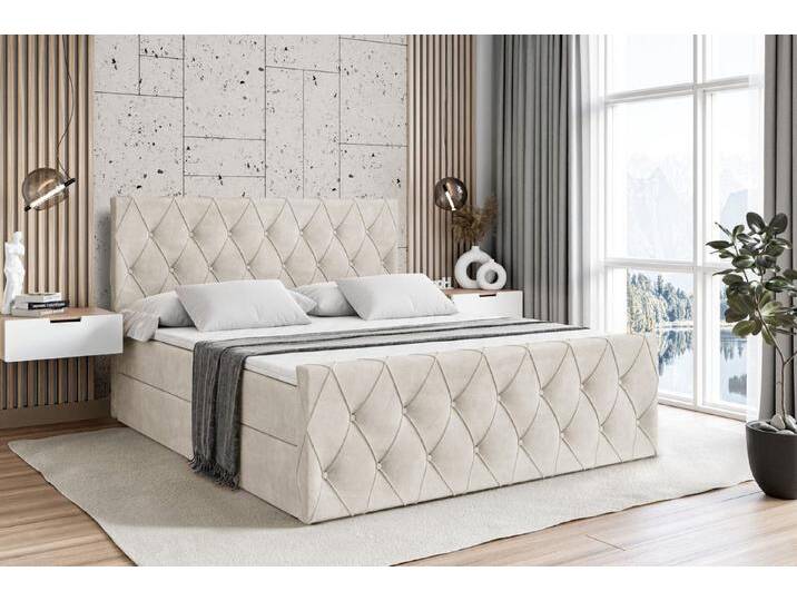 ALTDECOR Boxbett AMAY (mit Matratze Lattenrost Topper Polsterbett mit Bettkasten Doppelbett), H4 Multipocket / H3 Bonellfederung, Springboxbett Boxspringbett, beige braun von ALTDECOR