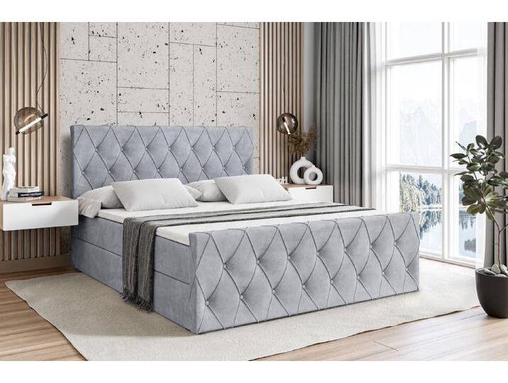 ALTDECOR Boxbett AMAY (mit Matratze Lattenrost Topper Polsterbett mit Bettkasten Doppelbett), H4 Multipocket / H3 Bonellfederung, Springboxbett Boxspringbett, grau von ALTDECOR
