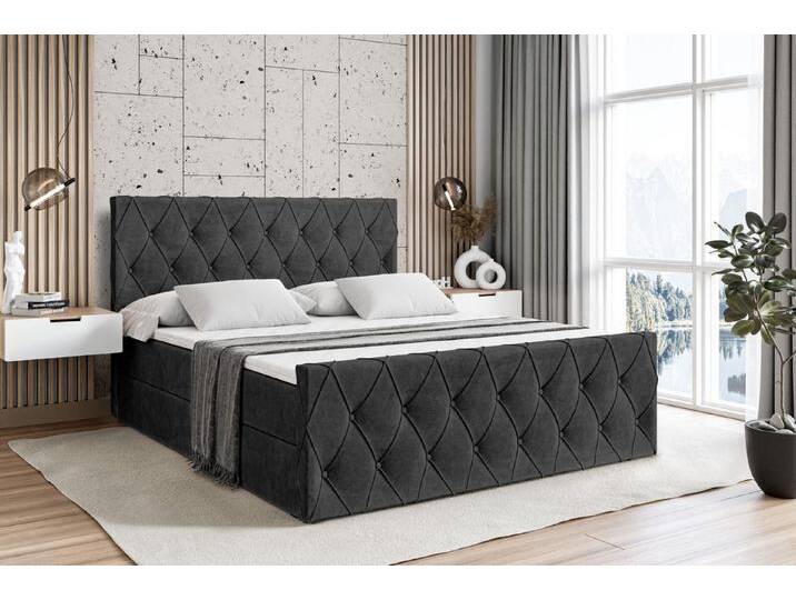 ALTDECOR Boxbett AMAY (mit Matratze Lattenrost Topper Polsterbett mit Bettkasten Doppelbett), H4 Multipocket / H3 Bonellfederung, Springboxbett Boxspringbett, schwarz von ALTDECOR