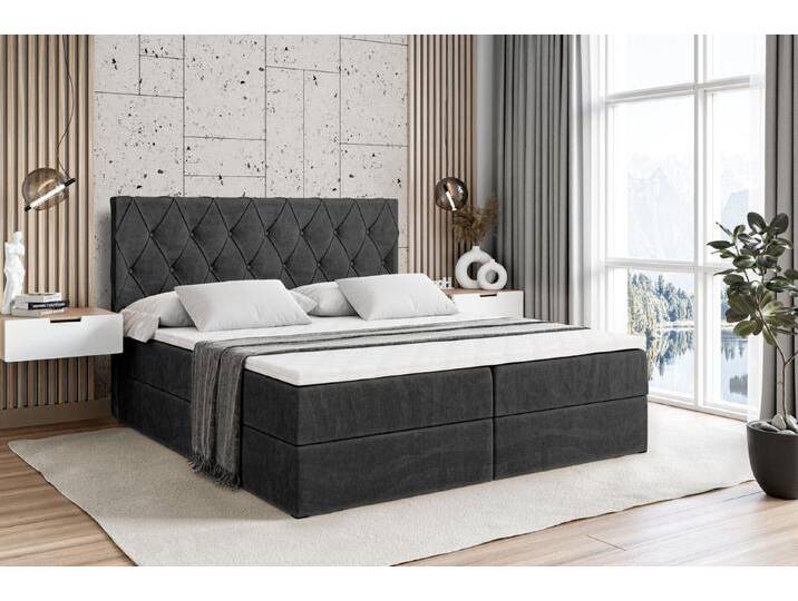 ALTDECOR Boxbett AMAY-BZ (mit Matratze Lattenrost Topper Polsterbett mit Bettkasten Doppelbett), H4 Multipocket / H3 Bonellfederung, Springboxbett Boxspringbett, schwarz von ALTDECOR