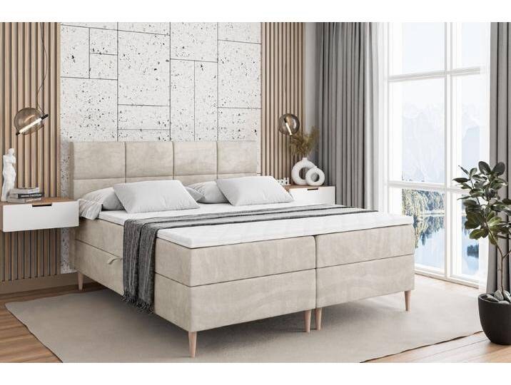 ALTDECOR Boxbett ARDENI-F (Multipocket-Matratze H4, H3 Matratze Bonellfederung, Topper, Kopfteil), beige braun, Holz Füße, H4, Beige Monolith von ALTDECOR