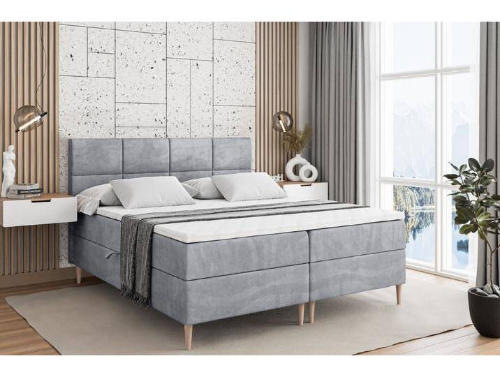 ALTDECOR Boxbett ARDENI-F (Multipocket-Matratze H4, H3 Matratze Bonellfederung, Topper, Kopfteil), grau, Holz Füße, H4, Grau Monolith von ALTDECOR
