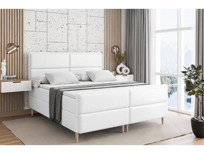 ALTDECOR Boxbett AURA-F-Z (Multipocket-Matratze H4, H3 Matratze Bonellfederung, Topper, Kopfteil), weiß, Holz Füße, H3, Weiß Kunstleder von ALTDECOR