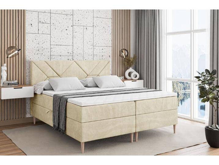 ALTDECOR Boxbett BARWA-F (Multipocket-Matratze H4, H3 Matratze Bonellfederung, Topper, Kopfteil), beige braun, Holz Füße, H3, Beige Casablanca von ALTDECOR