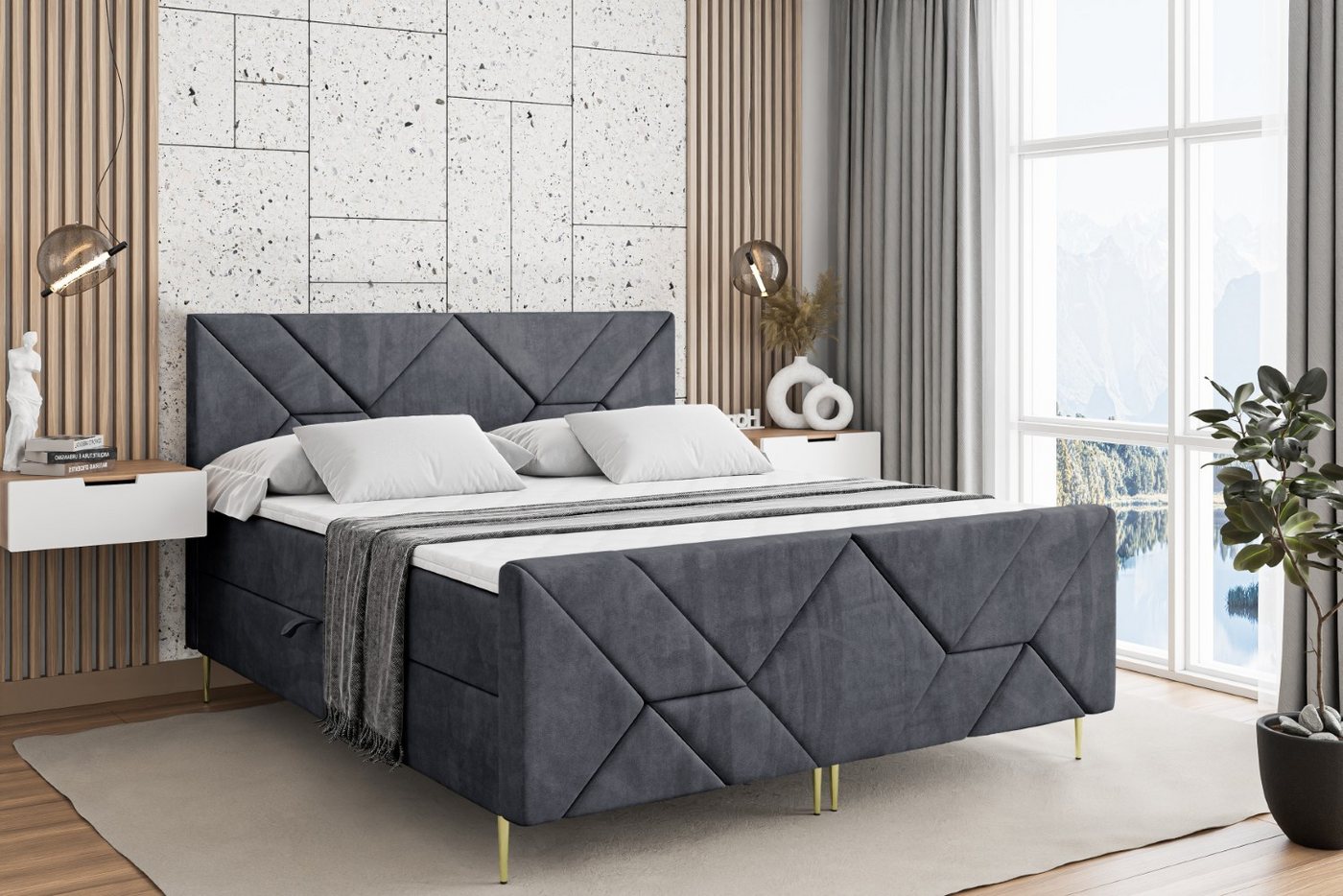 ALTDECOR Boxbett BARWA-F-Z (Multipocket-Matratze H4, H3 Matratze Bonellfederung, Topper, Kopfteil) von ALTDECOR