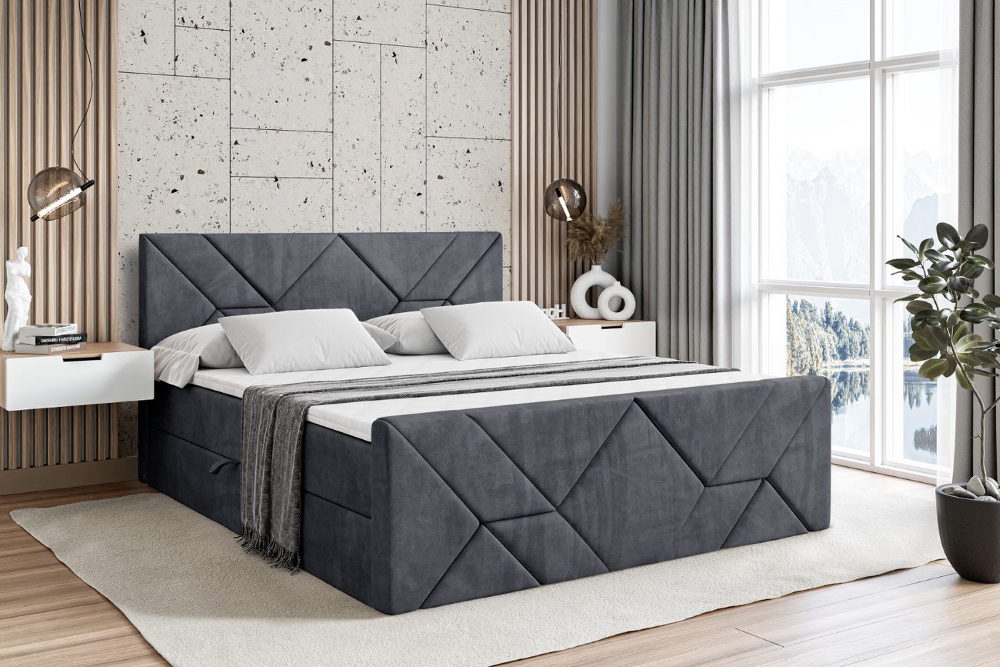 ALTDECOR Boxbett BARWA-Z (Multipocket-Matratze H4, H3 Matratze Bonellfederung, Topper, Kopfteil), Doppelbett mit Fußteil von ALTDECOR