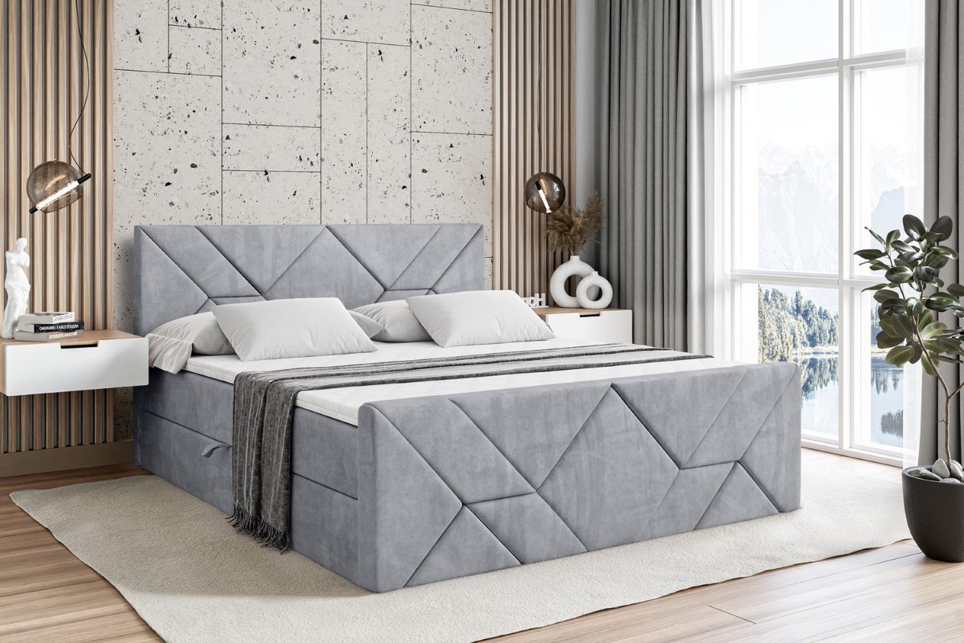 ALTDECOR Boxbett BARWA-Z (Multipocket-Matratze H4, H3 Matratze Bonellfederung, Topper, Kopfteil), Doppelbett mit Fußteil von ALTDECOR