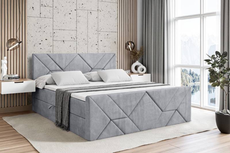 ALTDECOR Boxbett BARWA-Z (Multipocket-Matratze H4, H3 Matratze Bonellfederung, Topper, Kopfteil), Doppelbett mit Fußteil von ALTDECOR