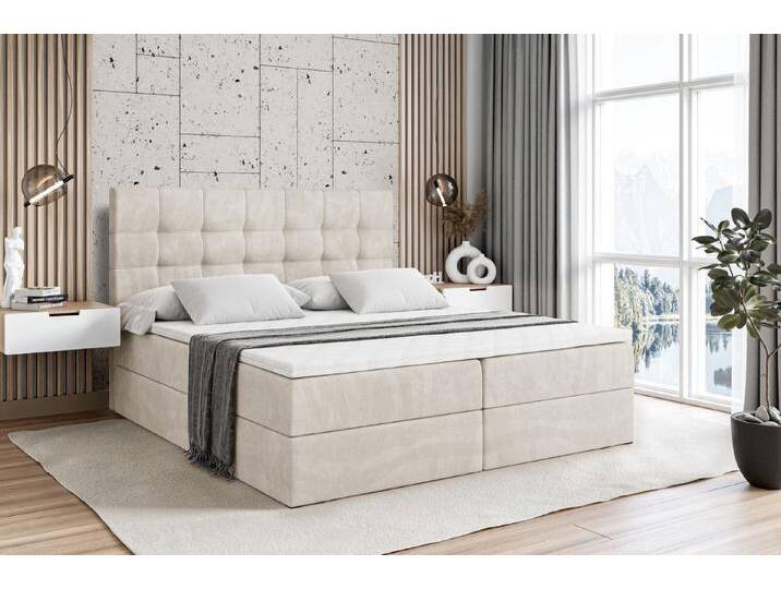 ALTDECOR Boxbett BERO (mit Matratze Lattenrost Topper Polsterbett mit Bettkasten Doppelbett), H4 Multipocket / H3 Bonellfederung, Springboxbett Boxspringbett, beige braun von ALTDECOR