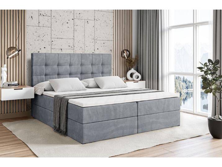 ALTDECOR Boxbett BERO (mit Matratze Lattenrost Topper Polsterbett mit Bettkasten Doppelbett), H4 Multipocket / H3 Bonellfederung, Springboxbett Boxspringbett, grau von ALTDECOR