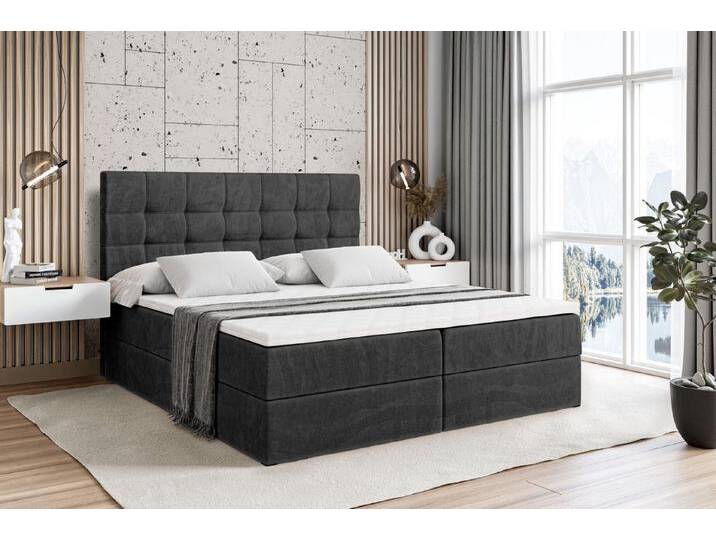 ALTDECOR Boxbett BERO (mit Matratze Lattenrost Topper Polsterbett mit Bettkasten Doppelbett), H4 Multipocket / H3 Bonellfederung, Springboxbett Boxspringbett, schwarz von ALTDECOR