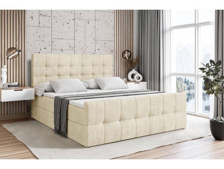 ALTDECOR Boxbett BERO-Z (mit Matratze Lattenrost Topper Polsterbett mit Bettkasten Doppelbett), H4 Multipocket / H3 Bonellfederung, Springboxbett Boxspringbett, beige braun von ALTDECOR