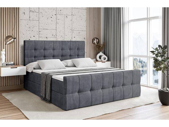 ALTDECOR Boxbett BERO-Z (mit Matratze Lattenrost Topper Polsterbett mit Bettkasten Doppelbett), H4 Multipocket / H3 Bonellfederung, Springboxbett Boxspringbett, grau von ALTDECOR