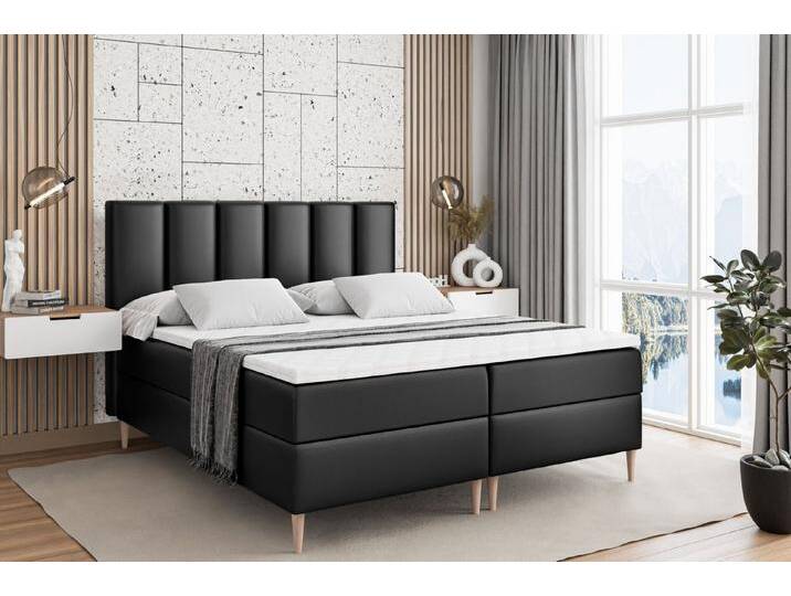 ALTDECOR Boxbett BOXI1-F (Multipocket-Matratze H4, H3 Matratze Bonellfederung, Topper, Kopfteil), schwarz, Holz Füße, H4, Schwarz Kunstleder von ALTDECOR