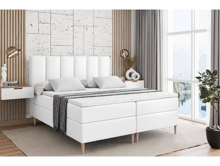 ALTDECOR Boxbett BOXI1-F (Multipocket-Matratze H4, H3 Matratze Bonellfederung, Topper, Kopfteil), weiß, Holz Füße, H3, Weiß Kunstleder von ALTDECOR