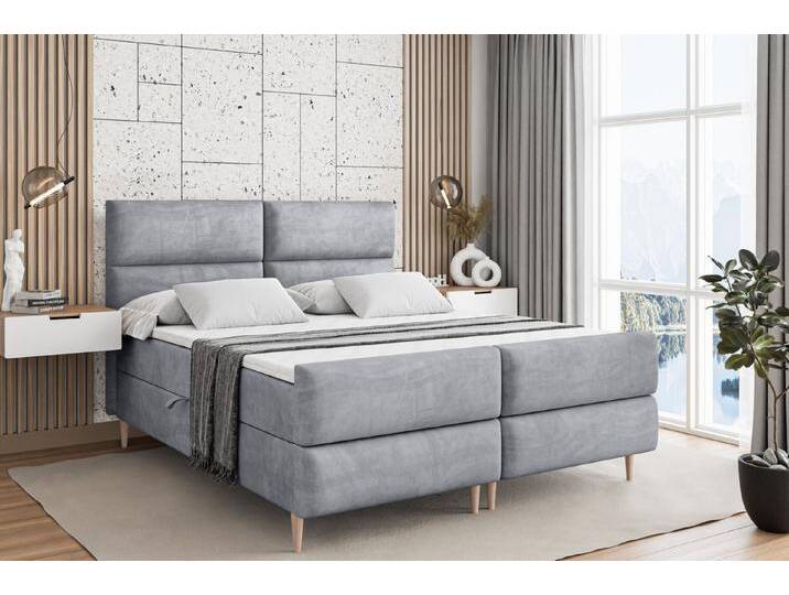 ALTDECOR Boxbett BOXI3-F-Z (Multipocket-Matratze H4, H3 Matratze Bonellfederung, Topper, Kopfteil), grau, Holz Füße, H3, Grau Monolith von ALTDECOR