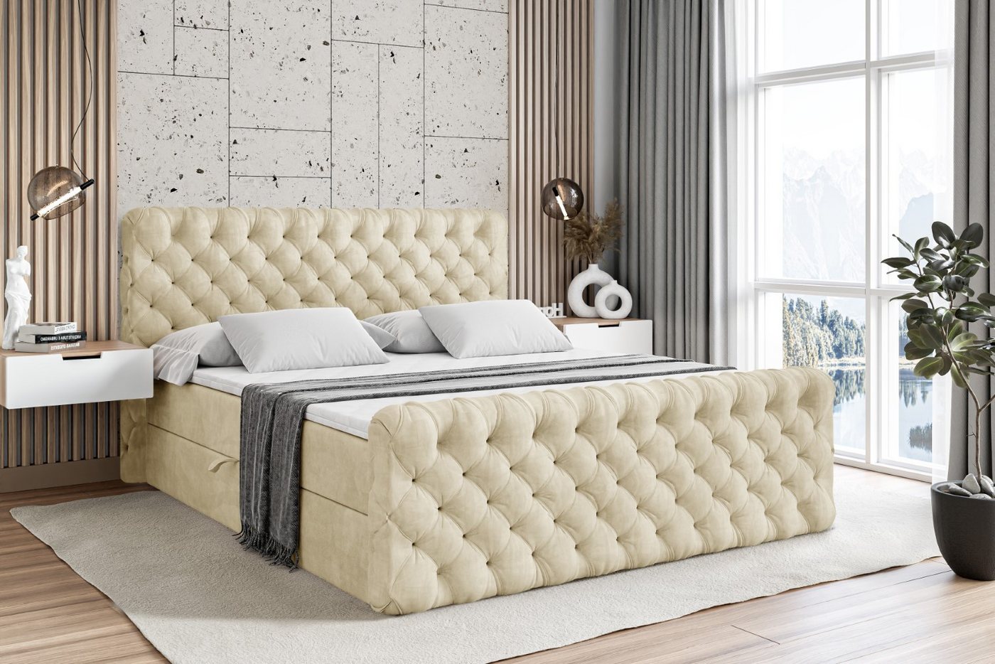 ALTDECOR Boxbett BOXI8-Z (Multipocket-Matratze H4, H3 Matratze Bonellfederung, Topper, Kopfteil), Doppelbett mit Fußteil von ALTDECOR
