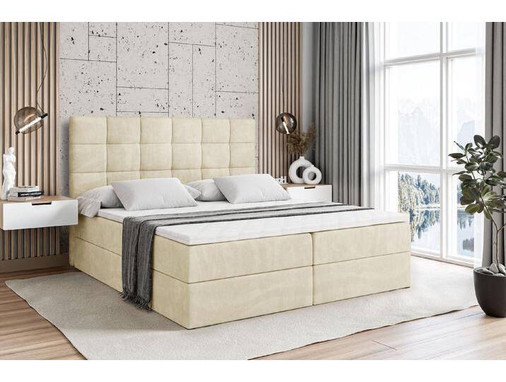 ALTDECOR Boxbett BRUGO (mit Matratze Lattenrost Topper Polsterbett mit Bettkasten Doppelbett), H4 Multipocket / H3 Bonellfederung, Springboxbett Boxspringbett, beige braun von ALTDECOR