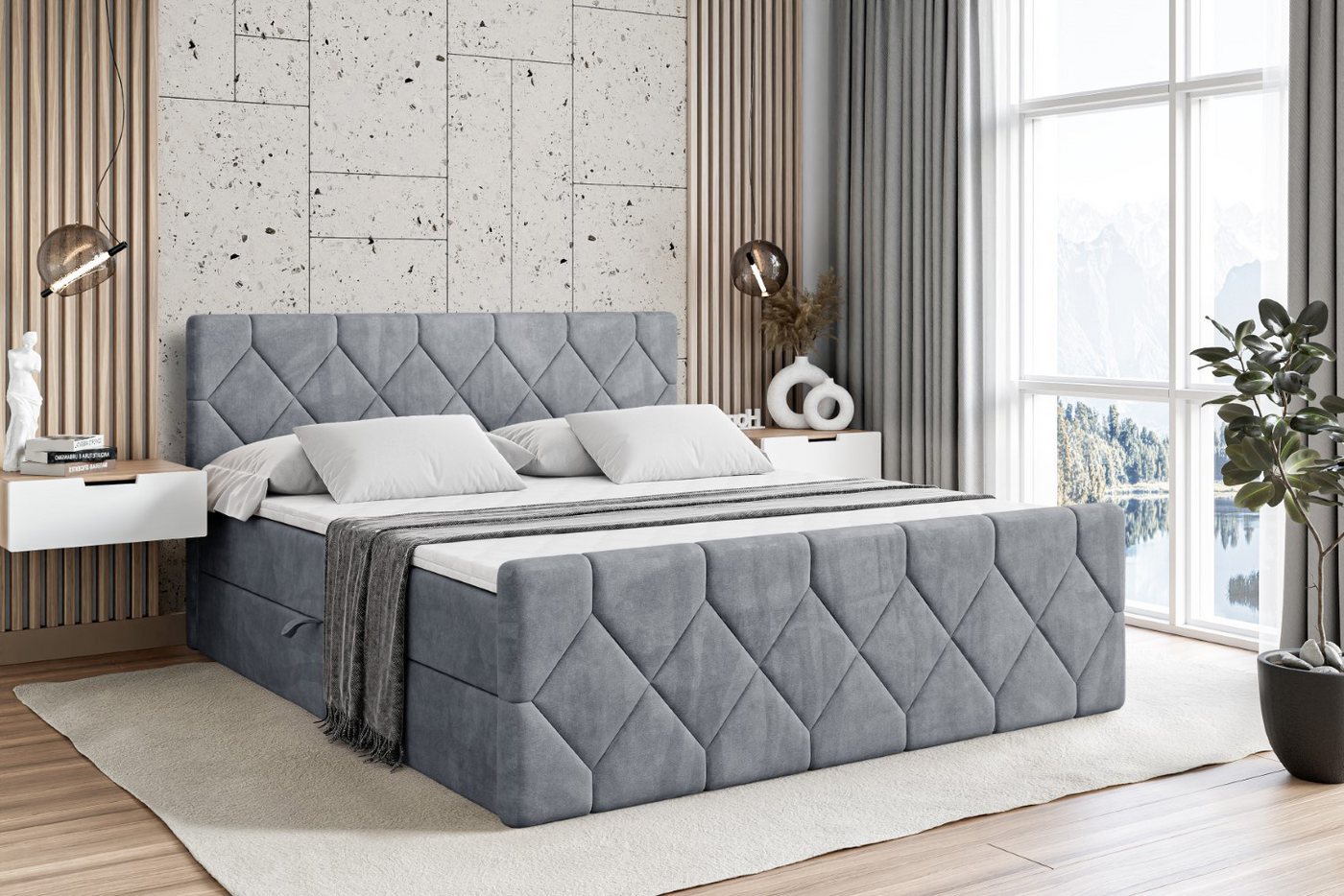ALTDECOR Boxbett CATOR-Z (Multipocket-Matratze H4, H3 Matratze Bonellfederung, Topper, Kopfteil), Doppelbett mit Fußteil von ALTDECOR