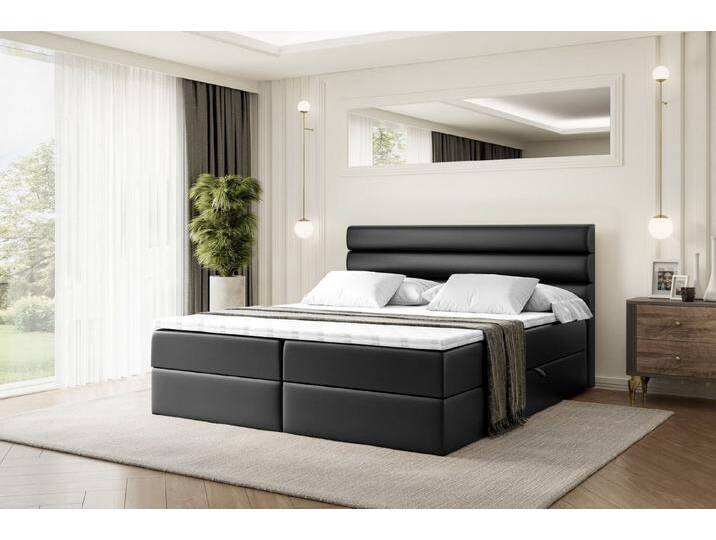ALTDECOR Boxbett CELESTIA (Multipocket-Matratze H4, H3 Matratze Bonellfederung, Topper, Kopfteil), schwarz, H3, Schwarz Kunstleder von ALTDECOR