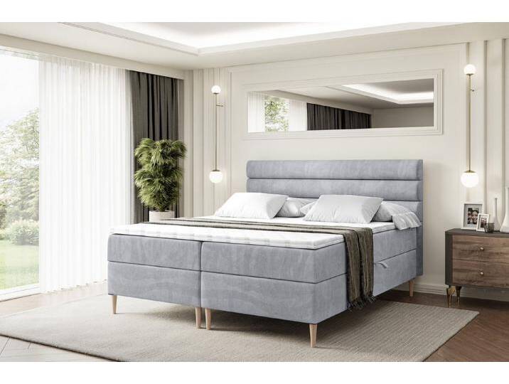 ALTDECOR Boxbett CELESTIA-F (Multipocket-Matratze H4, H3 Matratze Bonellfederung, Topper, Kopfteil), grau, Holz Füße, H4, Grau Monolith von ALTDECOR