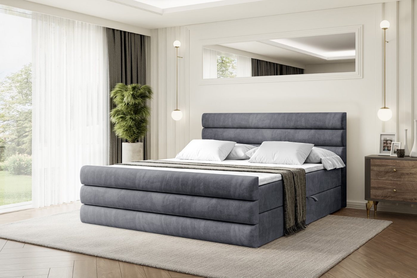 ALTDECOR Boxbett CELESTIA-Z (Multipocket-Matratze H4, H3 Matratze Bonellfederung, Topper, Kopfteil), Doppelbett mit Fußteil von ALTDECOR