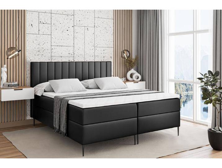 ALTDECOR Boxbett EDITA-F (Multipocket-Matratze H4, H3 Matratze Bonellfederung, Topper, Kopfteil), schwarz, Schwarz Füße, H4, Schwarz Kunstleder von ALTDECOR