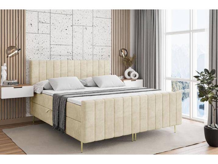 ALTDECOR Boxbett EDITA-F-Z (Multipocket-Matratze H4, H3 Matratze Bonellfederung, Topper, Kopfteil), beige braun, Gold Füße, H3, Beige Casablanca von ALTDECOR
