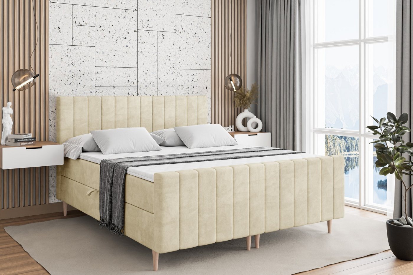 ALTDECOR Boxbett EDITA-F-Z (Multipocket-Matratze H4, H3 Matratze Bonellfederung, Topper, Kopfteil) von ALTDECOR