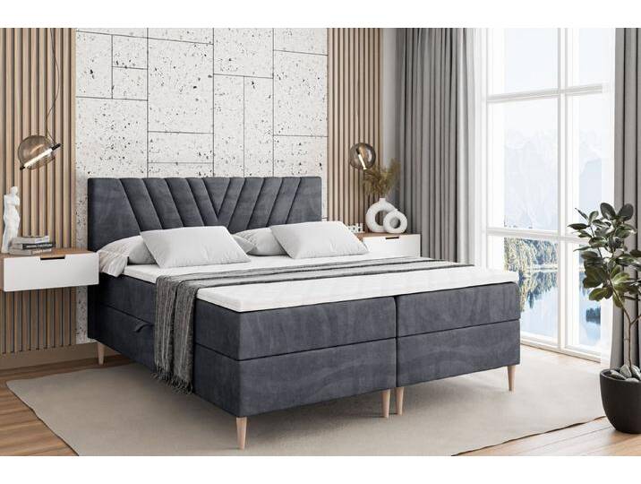 ALTDECOR Boxbett ERNINA-F (Multipocket-Matratze H4, H3 Matratze Bonellfederung, Topper, Kopfteil), grau, Holz Füße, H4, Dunkelgrau Casablanca von ALTDECOR