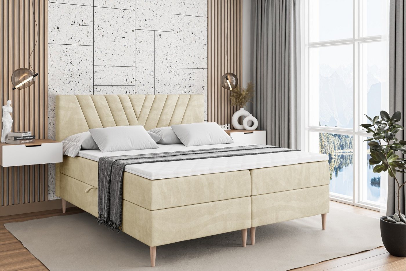 ALTDECOR Boxbett ERNINA-F (Multipocket-Matratze H4, H3 Matratze Bonellfederung, Topper, Kopfteil) von ALTDECOR