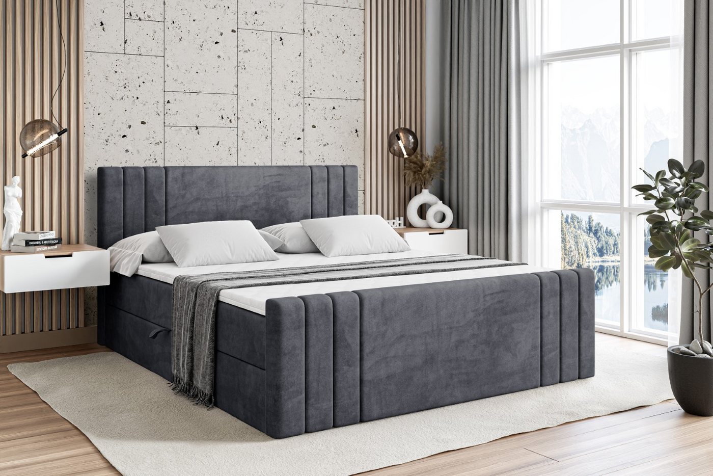 ALTDECOR Boxbett IDRIKO-Z (Multipocket-Matratze H4, H3 Matratze Bonellfederung, Topper, Kopfteil), Doppelbett mit Fußteil von ALTDECOR