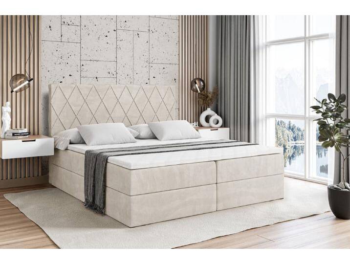 ALTDECOR Boxbett LEPARO (mit Matratze Lattenrost Topper Polsterbett mit Bettkasten Doppelbett), H4 Multipocket / H3 Bonellfederung, Springboxbett Boxspringbett, beige braun von ALTDECOR